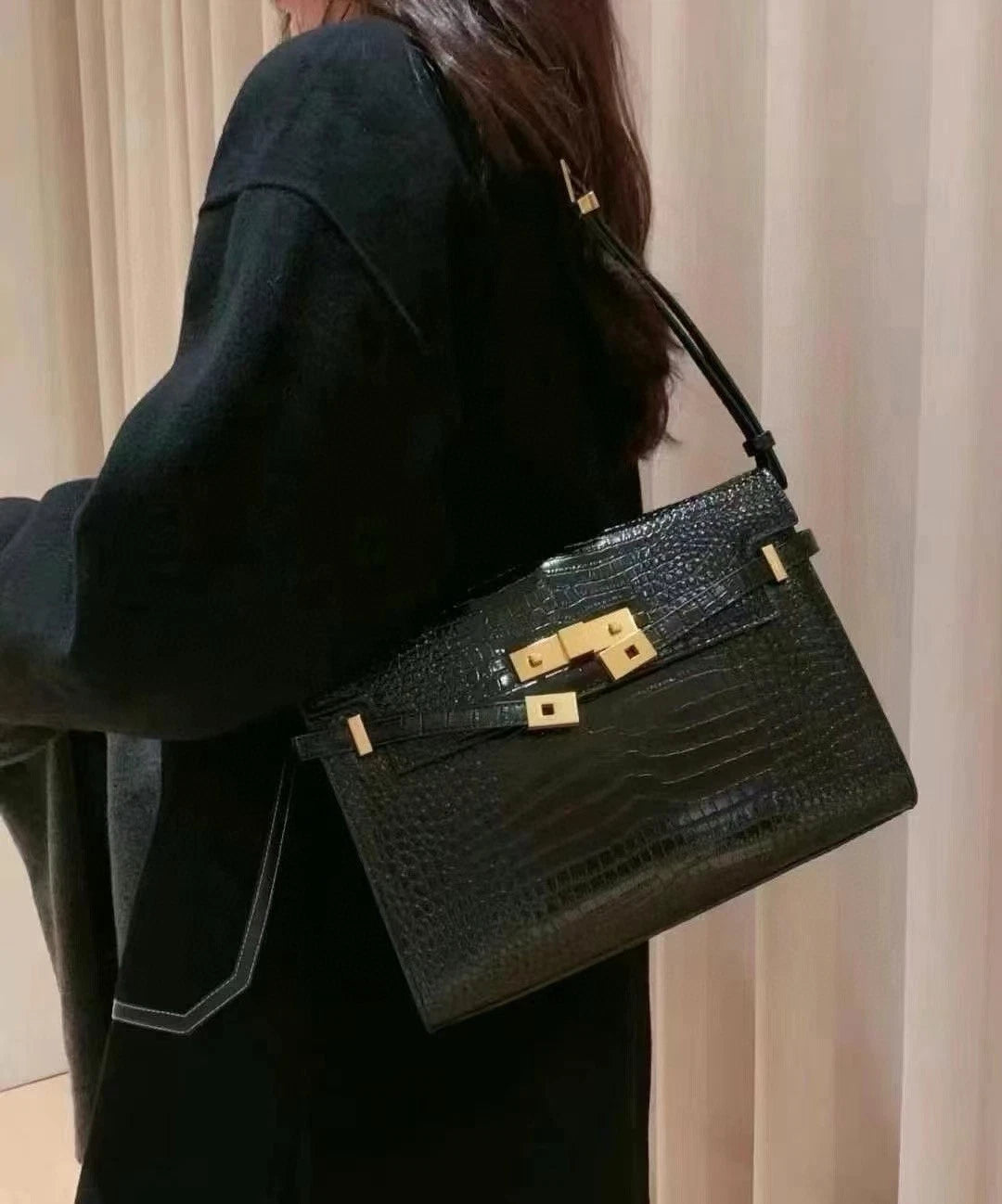 Saint Laurent Manhattan Croc Embossed Calfskin Bag For Women