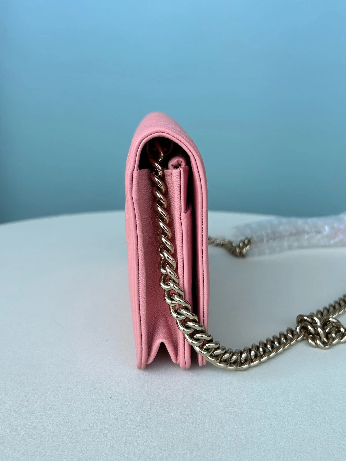 Chanel Leboy WOC Chain Calfskin Shoulder Crossbody Pink Silver Women Classic