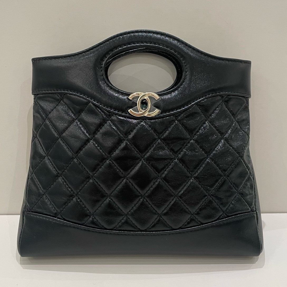 Chanel 31 Mini Quilted Handbag Black Gold Classic Women's Bag