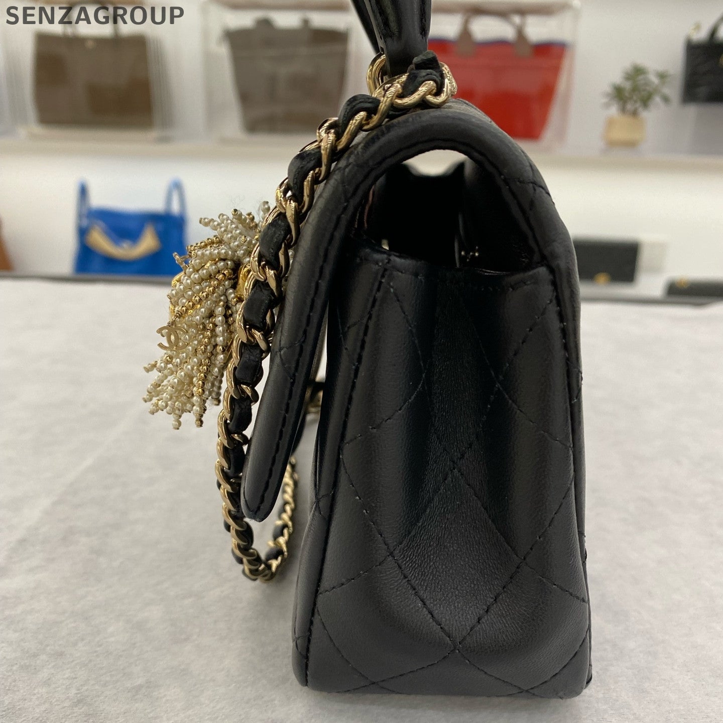 Chanel Classic Flap Mini Black Gold Lamb Leather Shoulder Bag Lion Charm