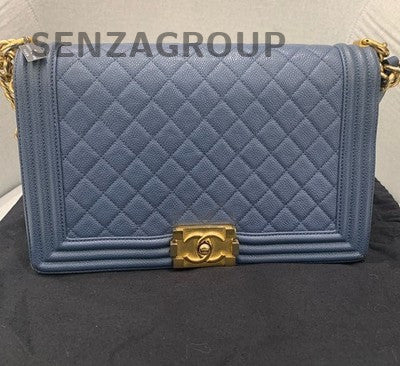 Chanel Le Boy Medium Navy Blue Gold Hardware Classic Quilted Shoulder Bag