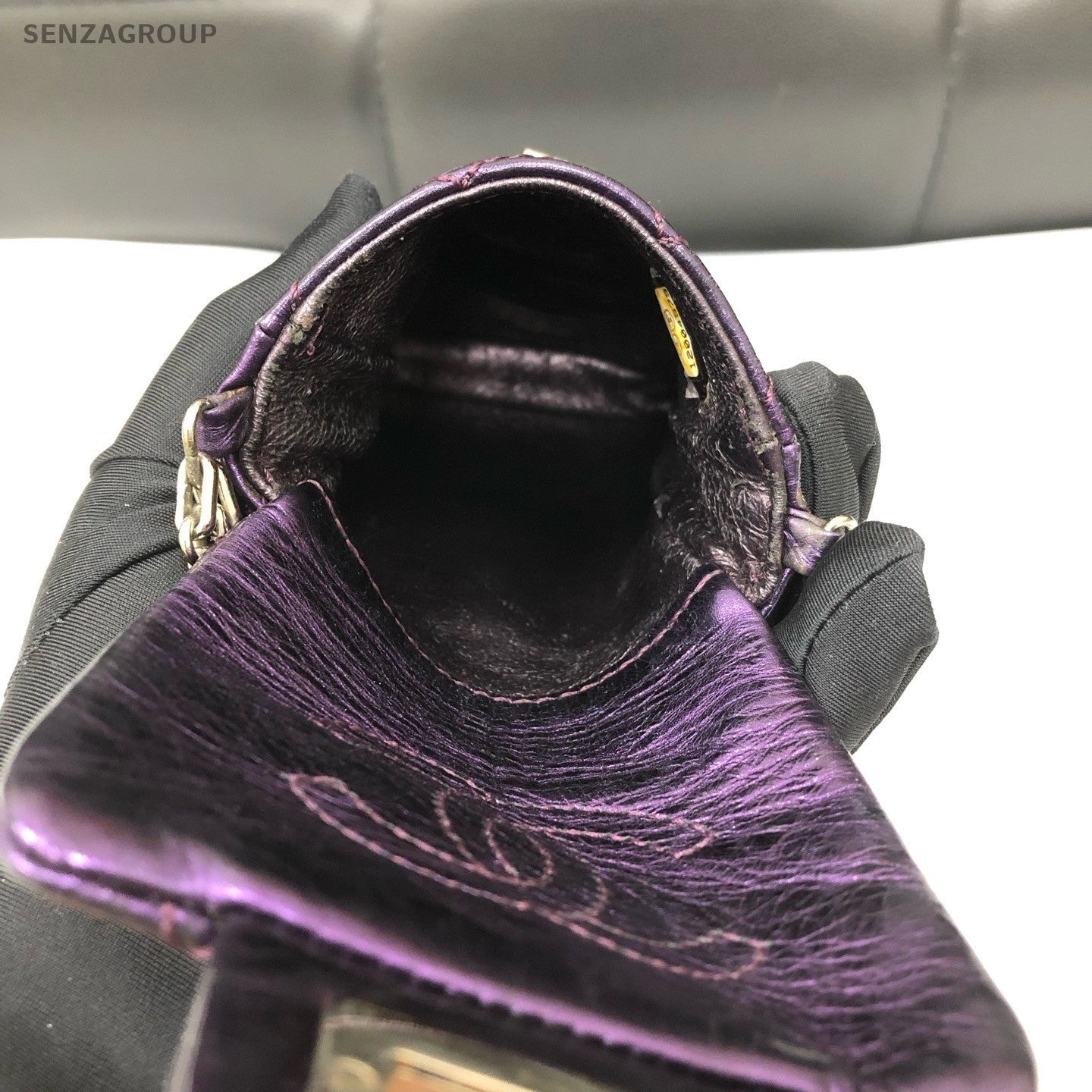 Chanel Cellphone Pouch Chain Shoulder Bag Crossbody Purple Silver Women Classic