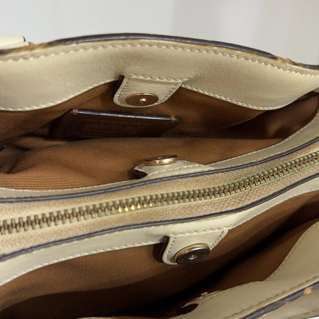 Coach Beige Monogram Canvas Tote Shoulder Handbag Crossbody Bag Women