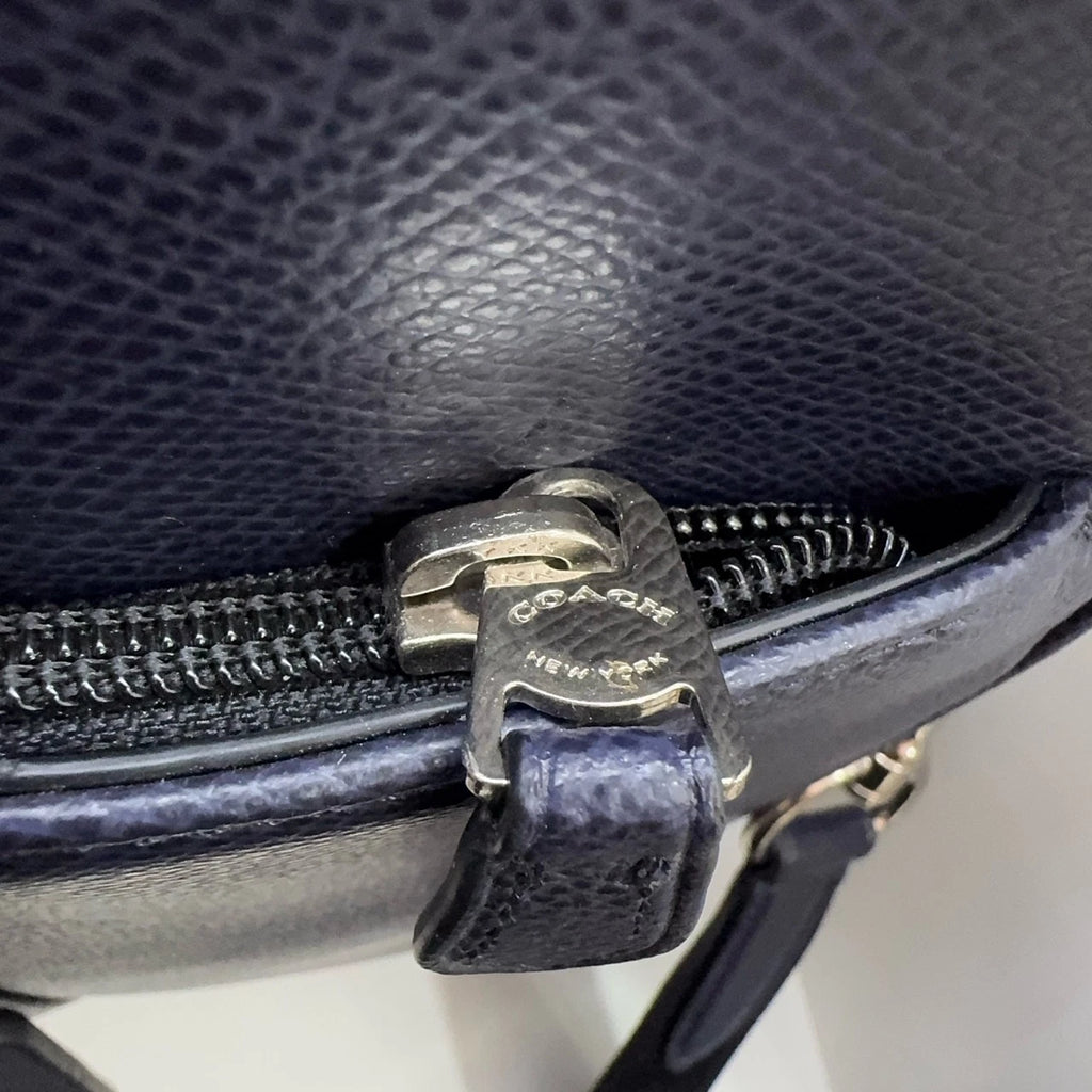 Coach Blue Black Leather Shoulder Handbag Briefcase For Women