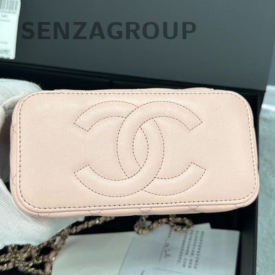 Chanel Quilted Vanity Case Pink Gold Handle Top Handle Crossbody Bag