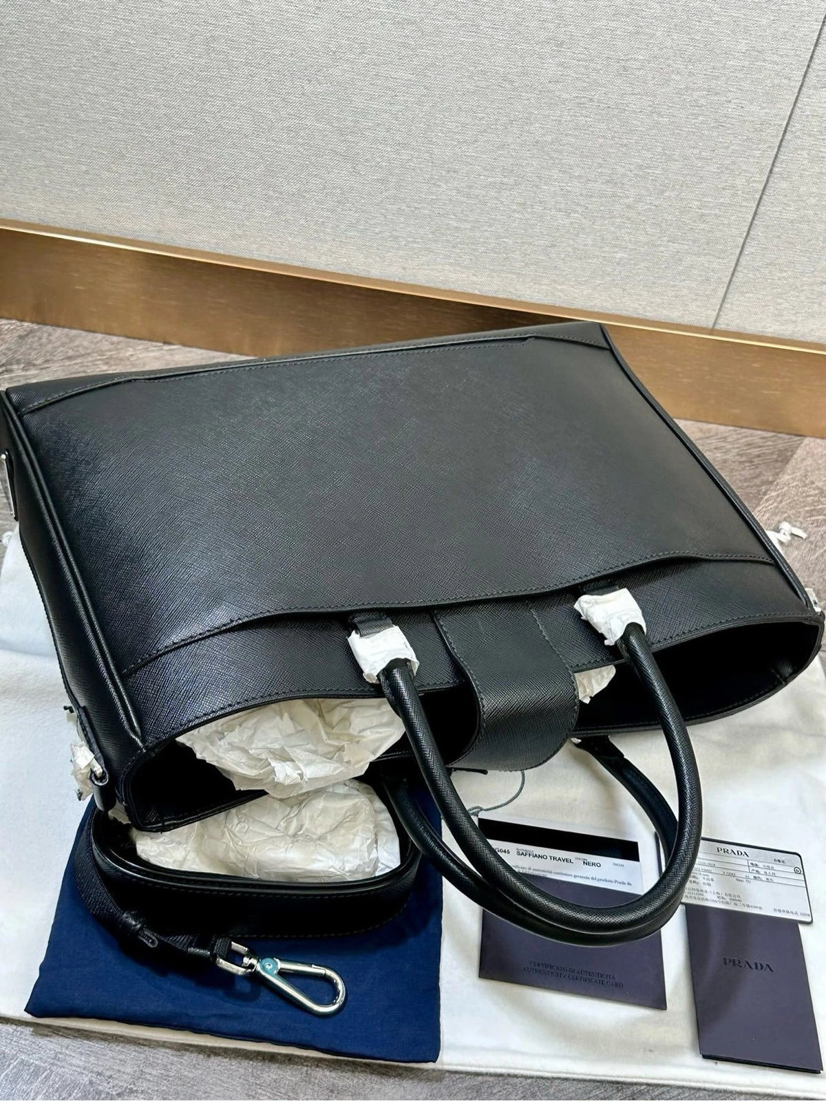 Prada Black Crossgrain Leather Tote Handbag Shoulder Crossbody Women