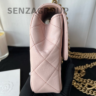Chanel Classic Flap Pink Gold Double Chain Shoulder Bag Quilted Fashion