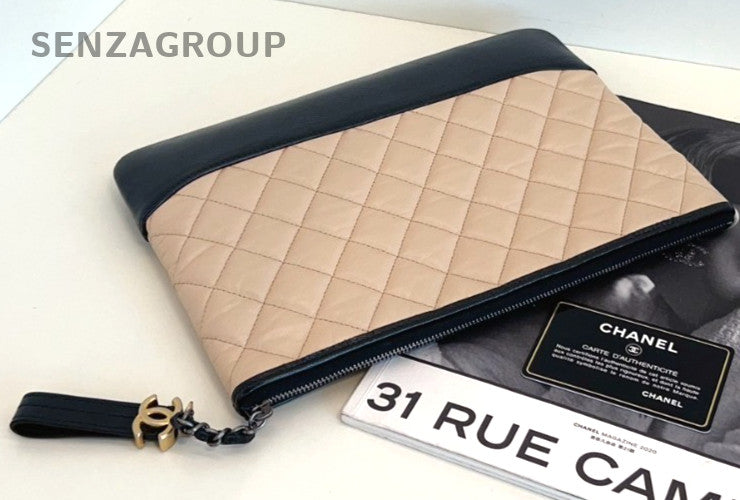 CHANEL Clutch Handbag Diamond pattern Milk tea color Women