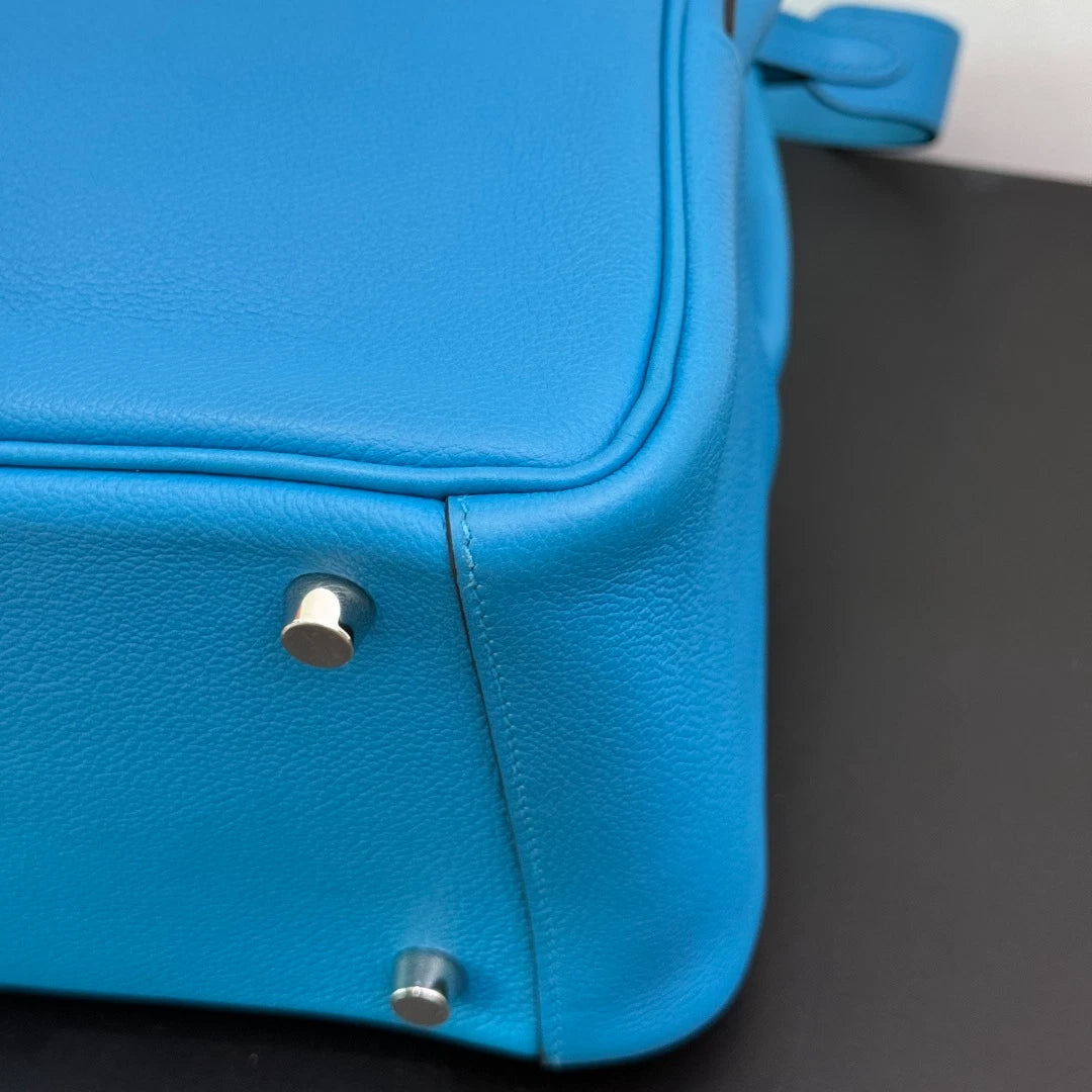 Hermes Lindy26 Evercolor Leather Blue Handbag Shoulder Bag Silver Hardware