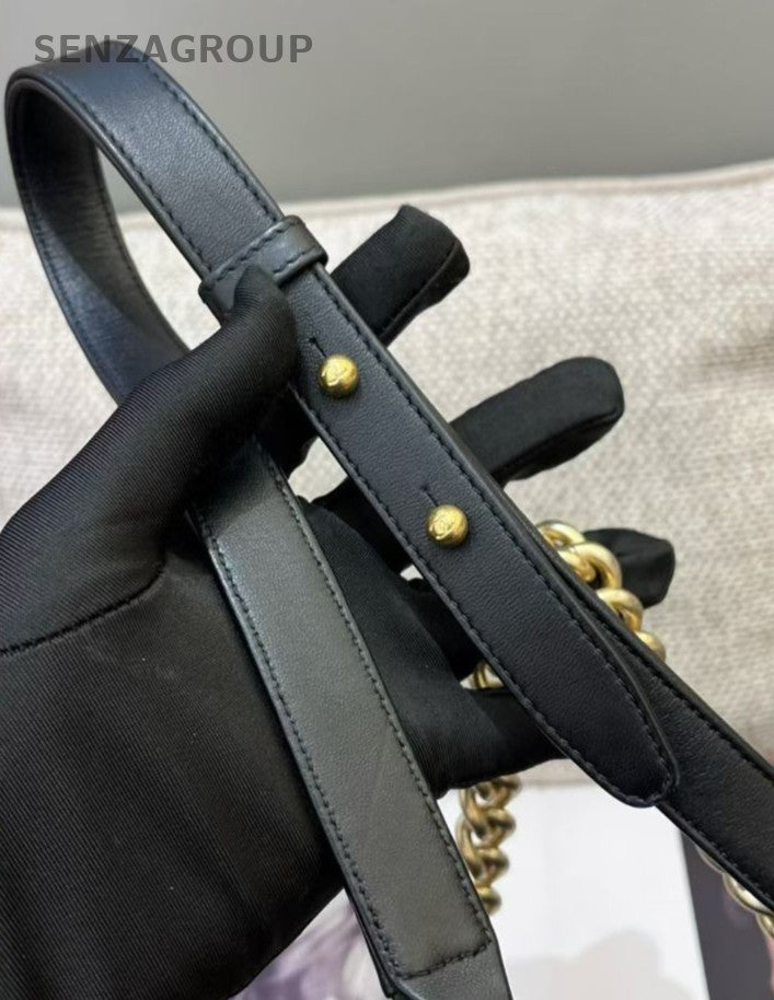 Chanel Leboy GM Lambskin Chain Shoulder Bag Crossbody Black Gold Women Classic