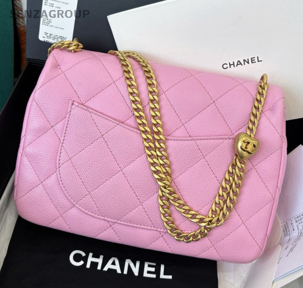 Chanel Classic Flap Calfskin Chain Shoulder Bag Pink Gold Diamond Women Fashion