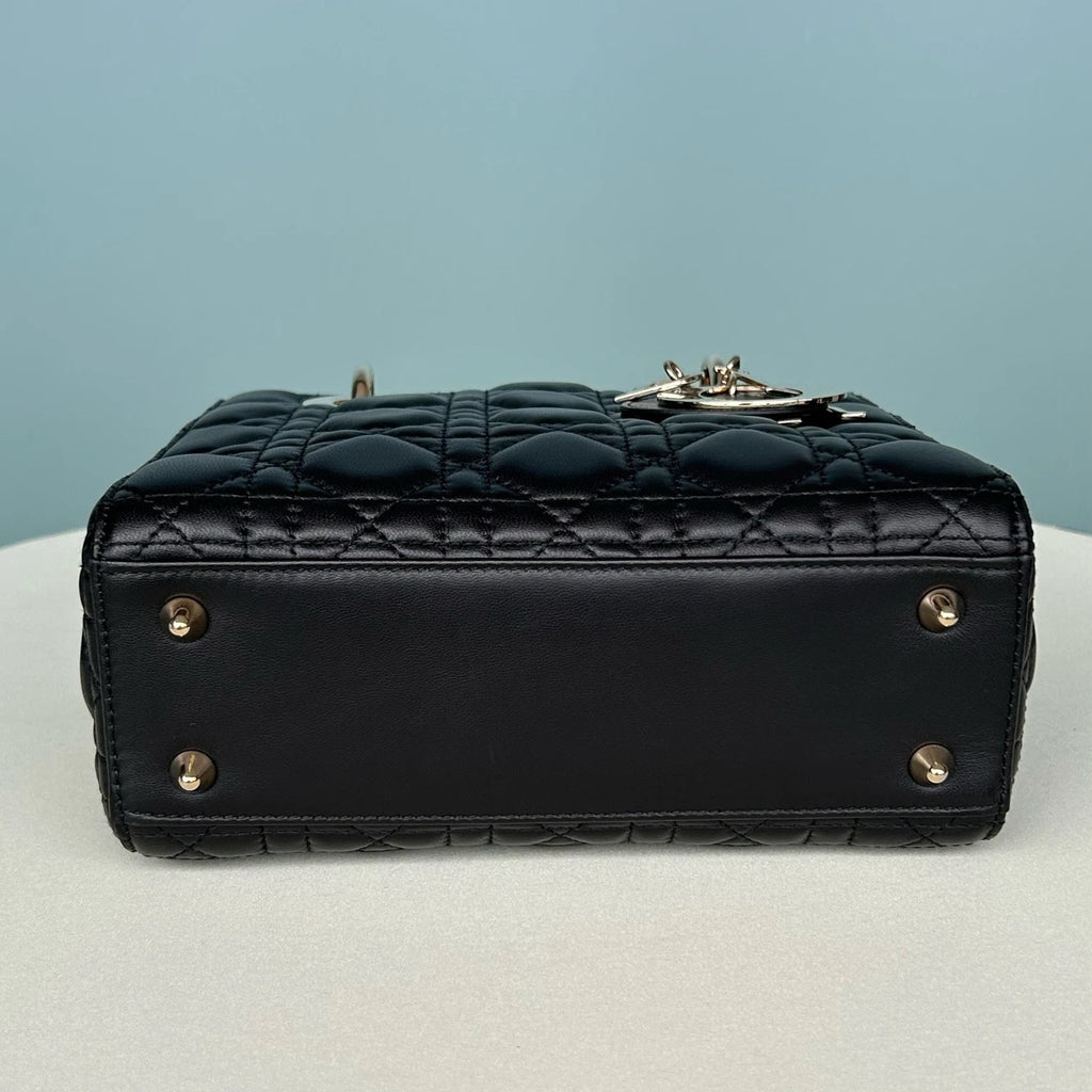 Dior Lady Dior Lambskin Black Gold Crossbody Top Handle Excellent