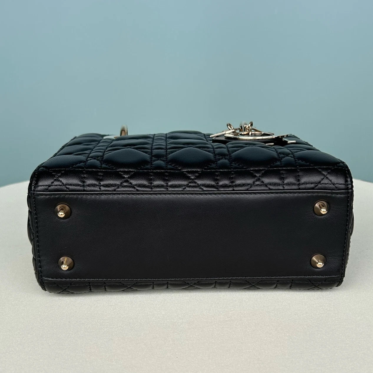 Dior Lady Dior Lambskin Black Gold Crossbody Top Handle Excellent