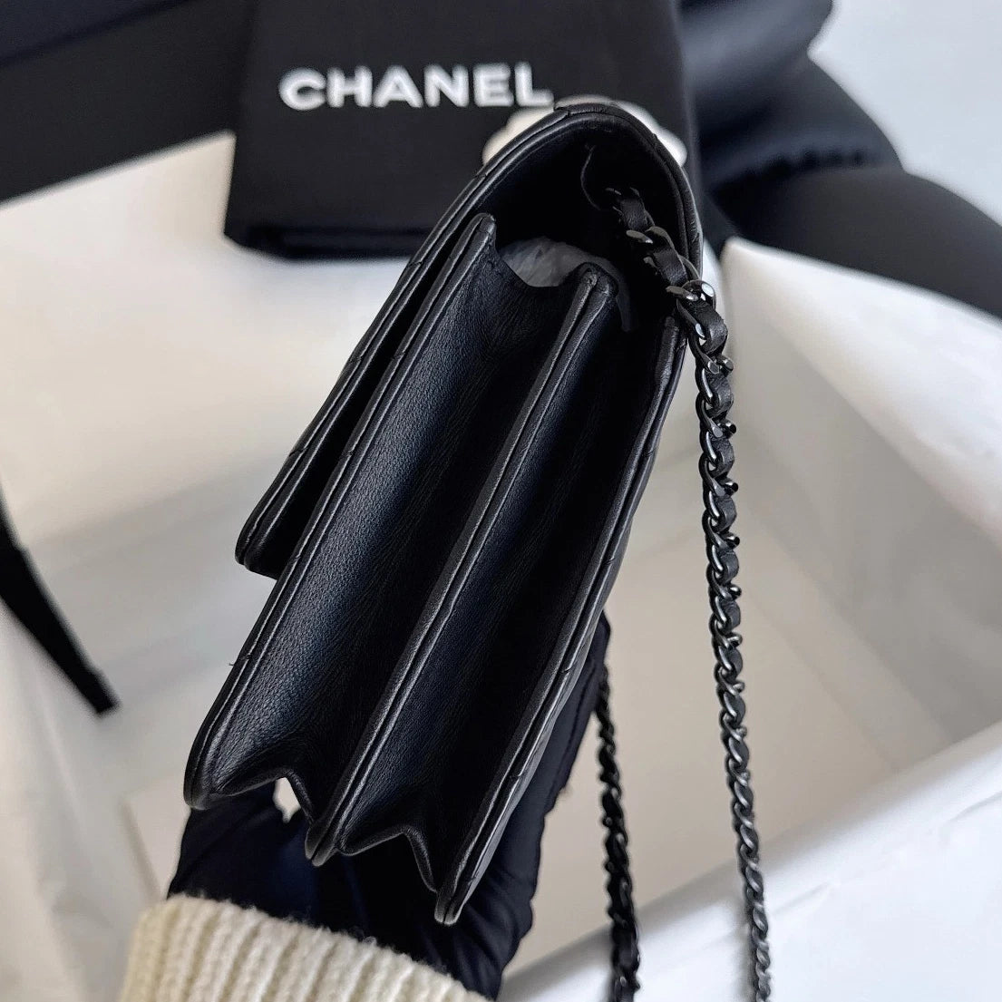 Chanel 2.55 WOC Calfskin Chain Shoulder Crossbody So Black Women Classic