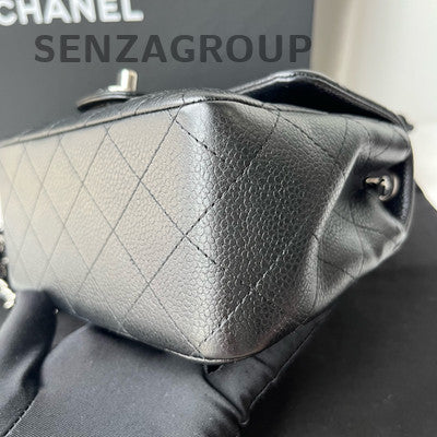Chanel Classic Flap Black Silver Calfskin Chain Shoulder Crossbody Bag