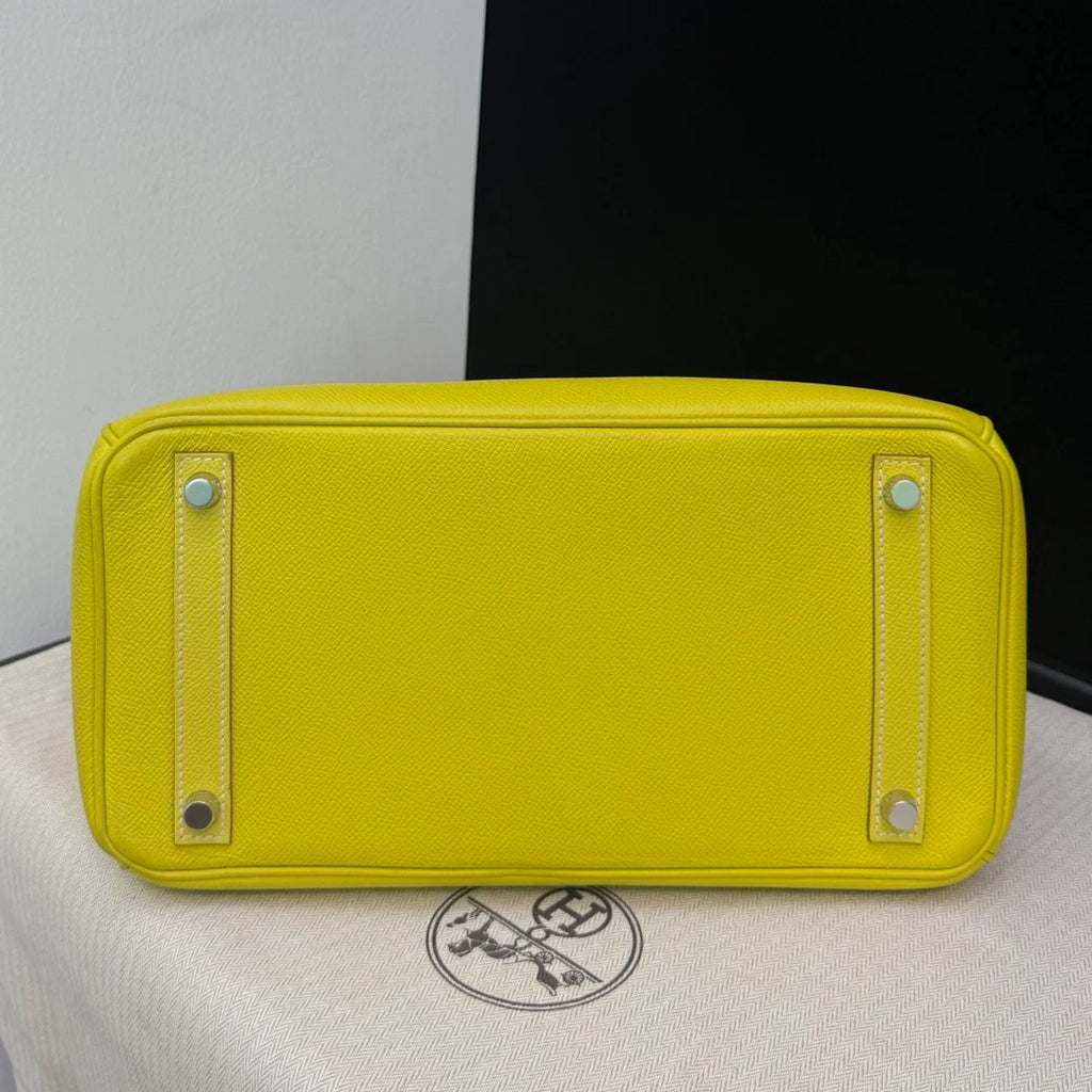 Hermes Birkin30 Epsom Leather Lemon Yellow Silver Hardware Tote Handbag