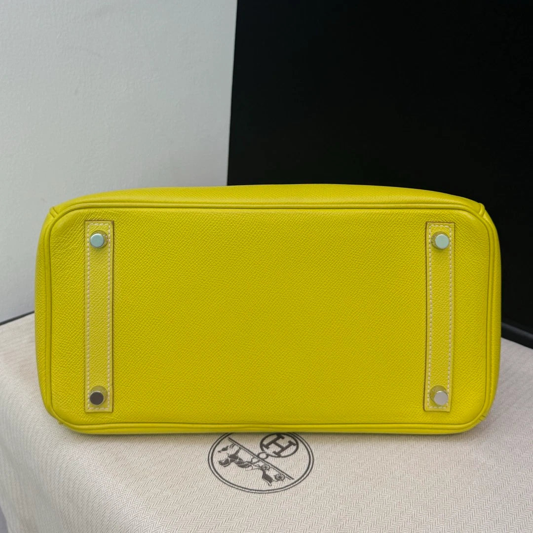 Hermes Birkin30 Epsom Leather Lemon Yellow Silver Hardware Tote Handbag