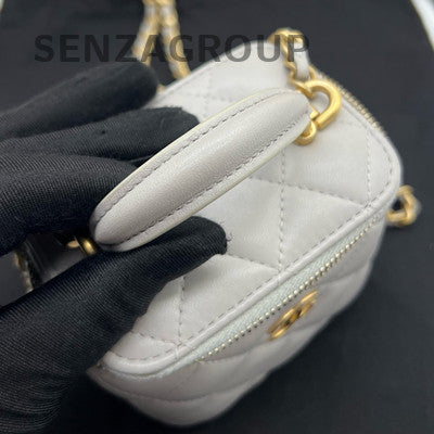 Chanel Classic Gray Gold Quilted Box Bag Chain Strap Shoulder Crossbody