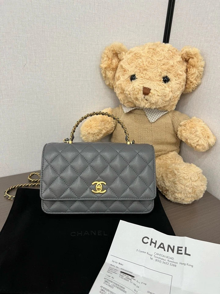 CHANEL Gray Metal Handle WOC Crossbody Bag For Women