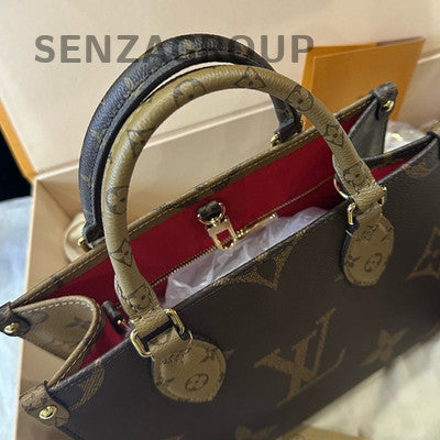 Louis Vuitton OnTheGo Small Tote Bag Brown Gold Hardware Classic Women