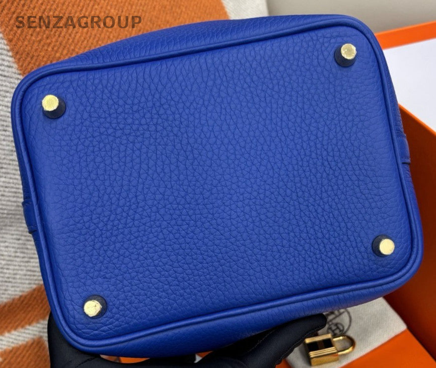 Hermes Picotin Lock Gold Hardware Tote Bag Blue Used Women Classic Designer