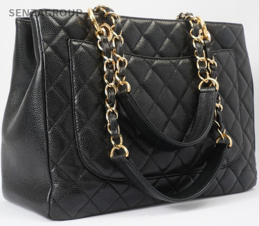 CHANEL Classic Matelasse GST Chain Tote Shoulder Bag Black Gold