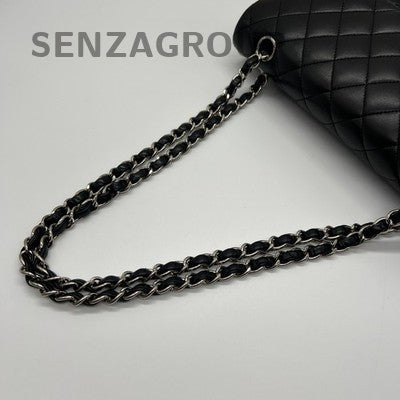 Chanel Classic Flap Black Silver Medium Lambskin Chain Shoulder Bag