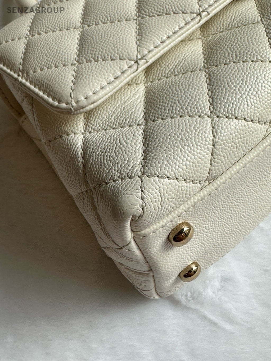 Chanel Coco Handle PM Top Handle Bag Chain Crossbody White Gold Diamond Women