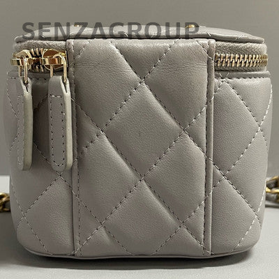 Chanel Grey Lambskin Mini Square Bag with Gold Ball Chain Crossbody