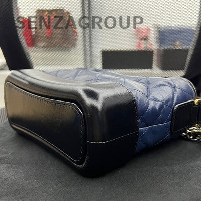 Chanel Small Gabrielle Hobo Bag Blue Gold Quilted Chain Shoulder Crossbody