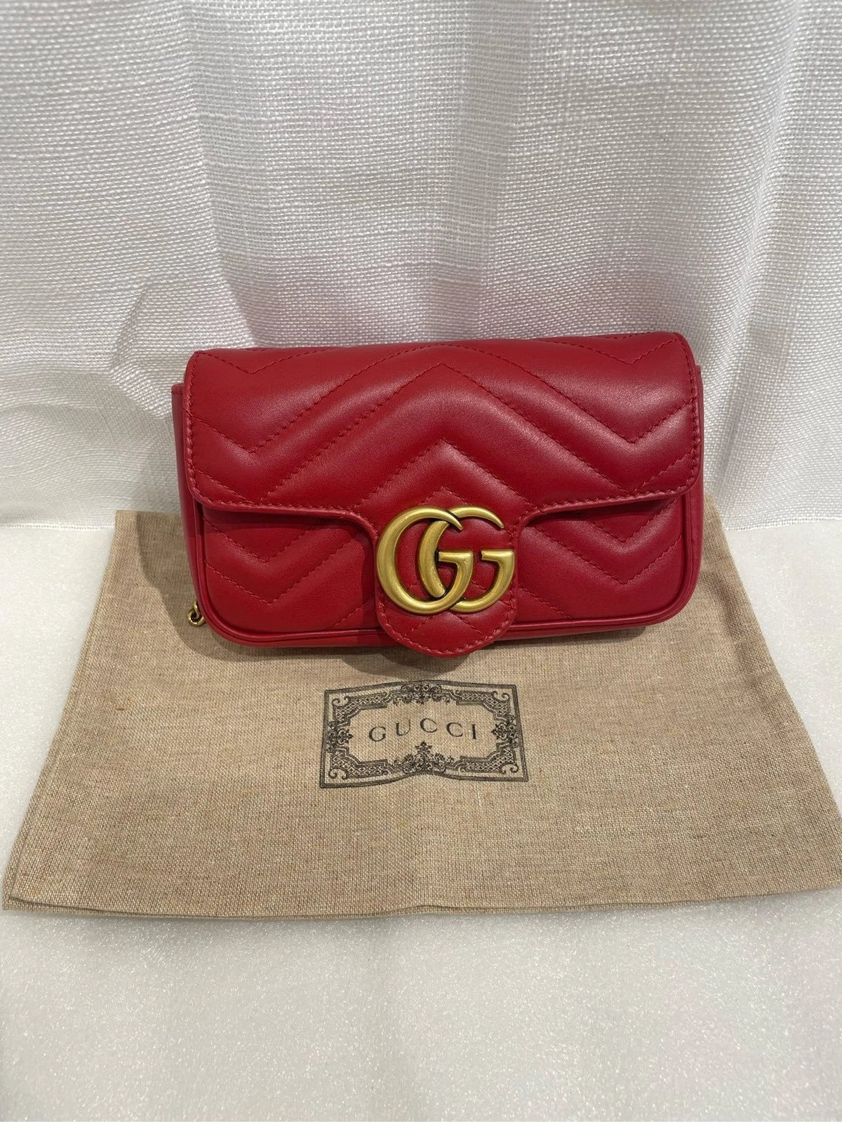 Gucci Marmont Supermini Red Leather Crossbody Bag For Women