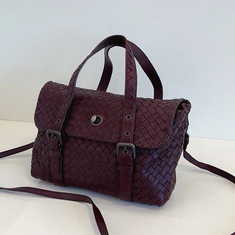 Bottega Veneta Satchel Intrecciato Backpack Top Handle Crossbody Red Women
