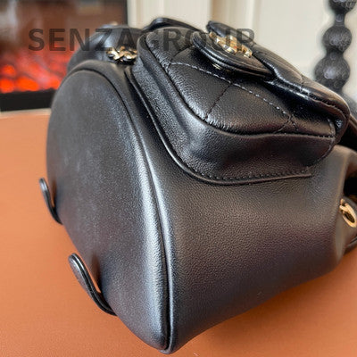 Chanel Duma Small Black Gold Calfskin Quilted Backpack - Classic Women's