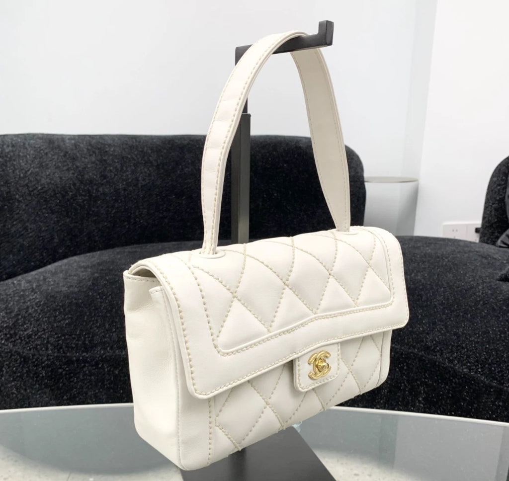 Chanel Calfskin Diamond Top Handle Bag Gold Hardware Women S