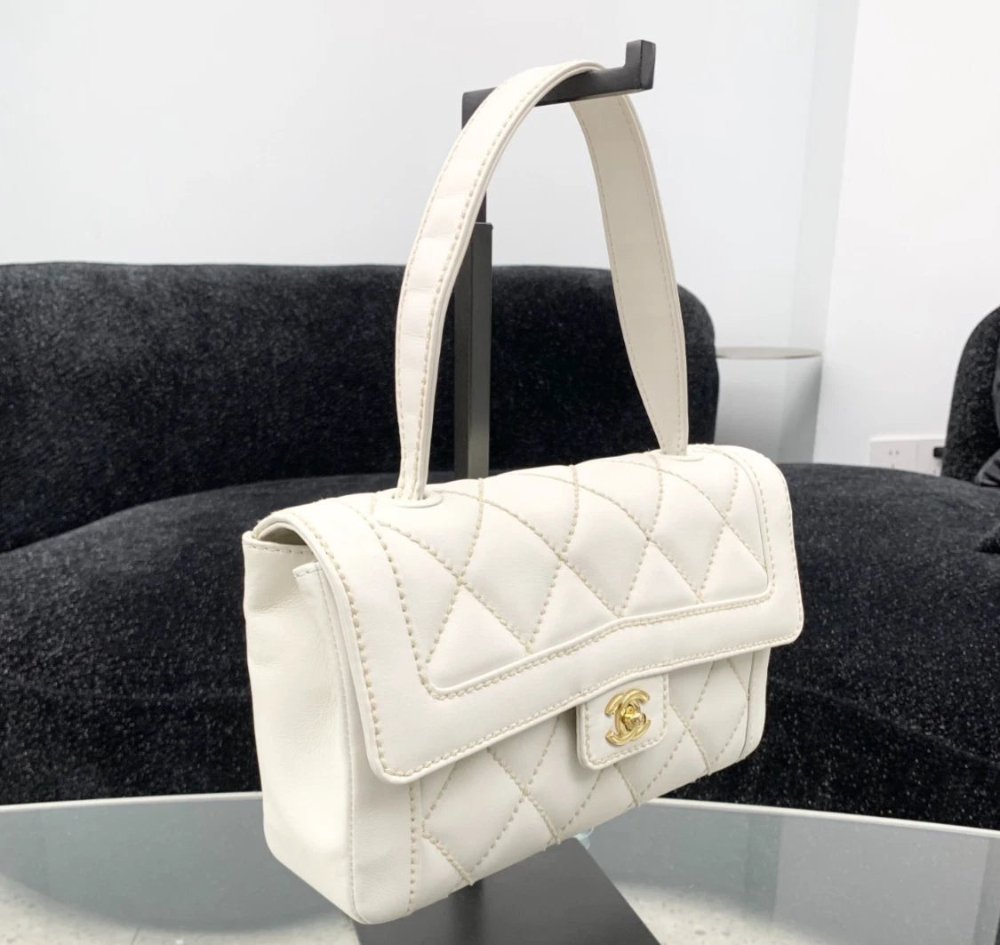 Chanel Calfskin Diamond Top Handle Bag Gold Hardware Women S