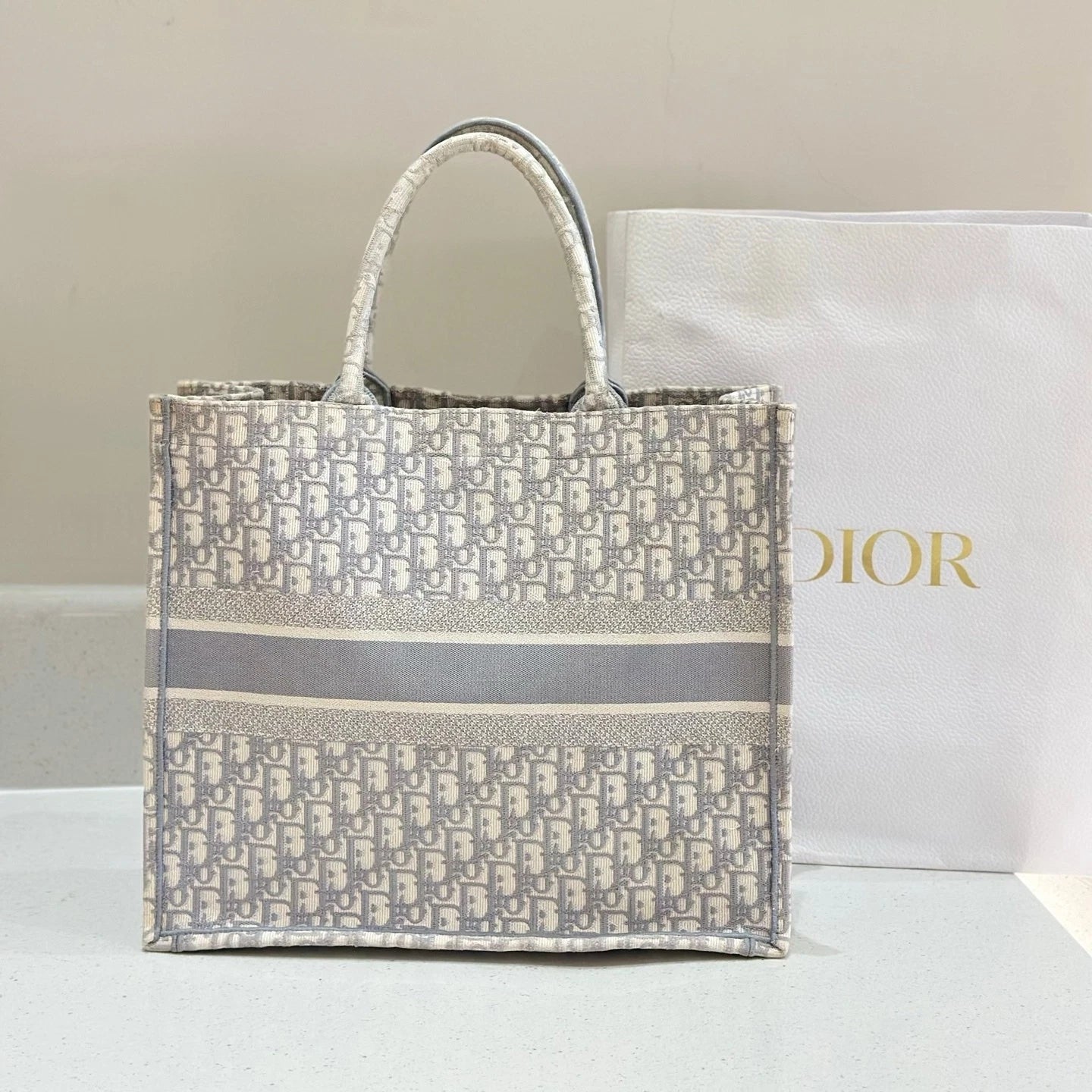 Dior Gray Embroidered Canvas Large Tote Bag For Women