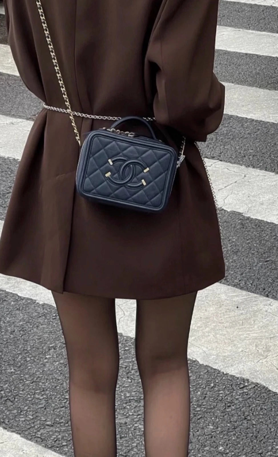Chanel Camera Case PM Calfskin Chain Crossbody Black Gold Diamond Women Classic