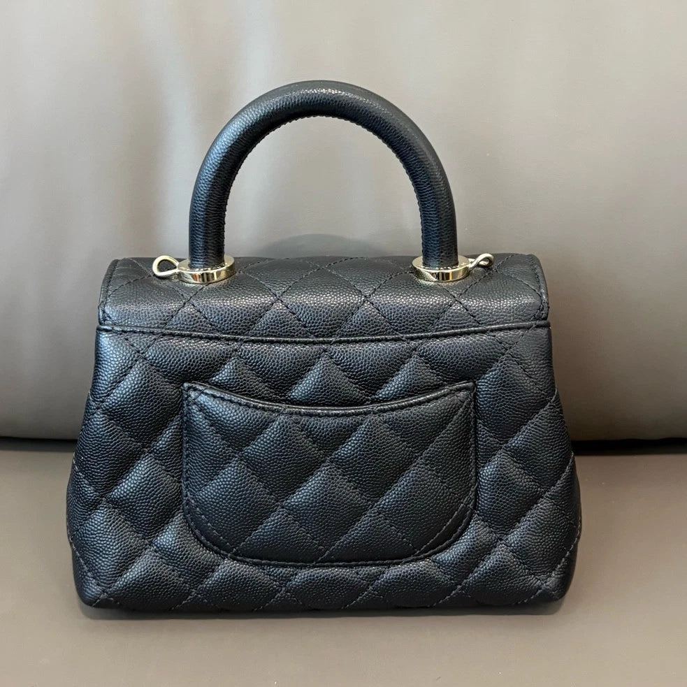 Chanel Coco Handle Mini Calfskin Black Top Handle Bag Gold Chain Crossbody