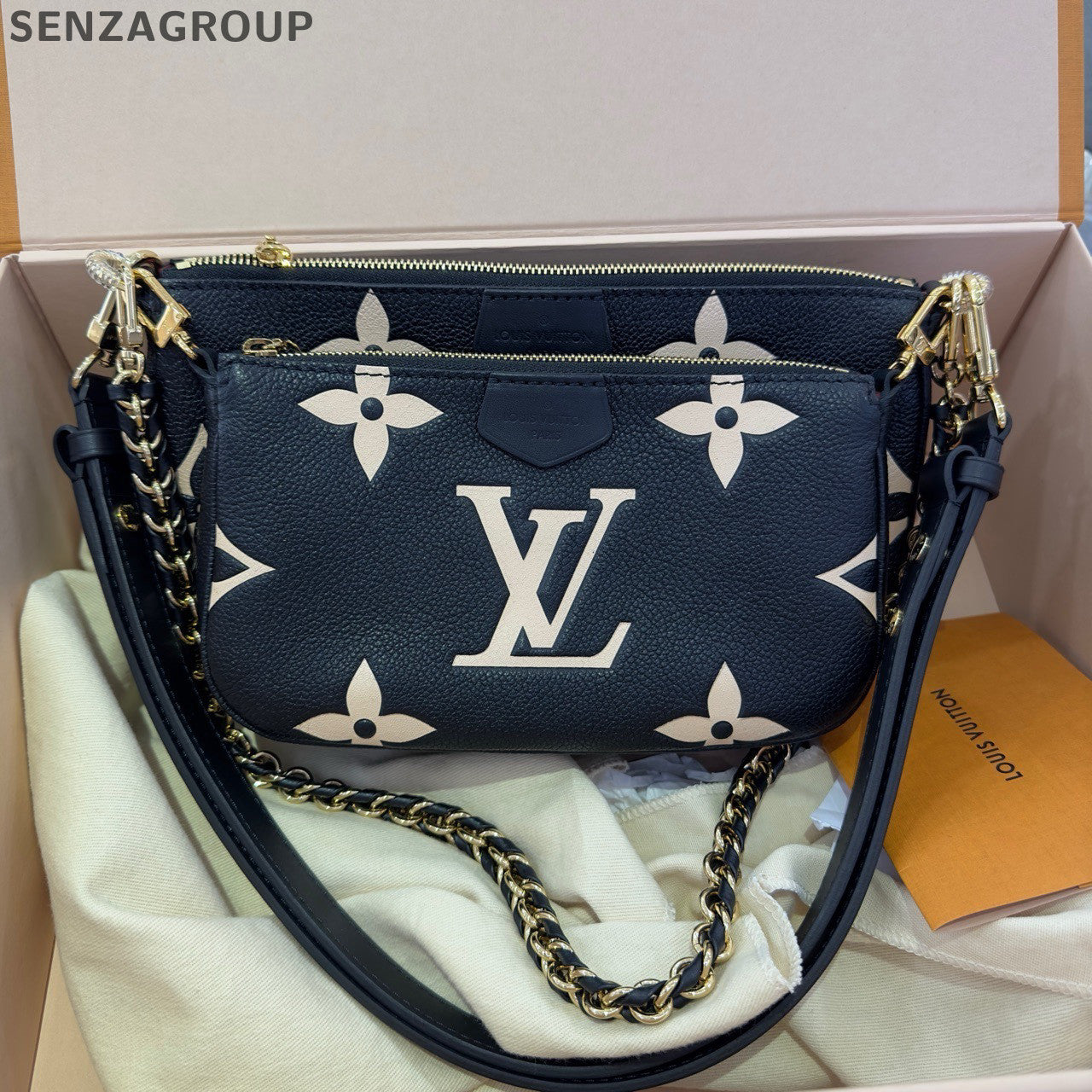Louis Vuitton Embossed Black Gold Chain Shoulder Crossbody Bag - Classic Women's