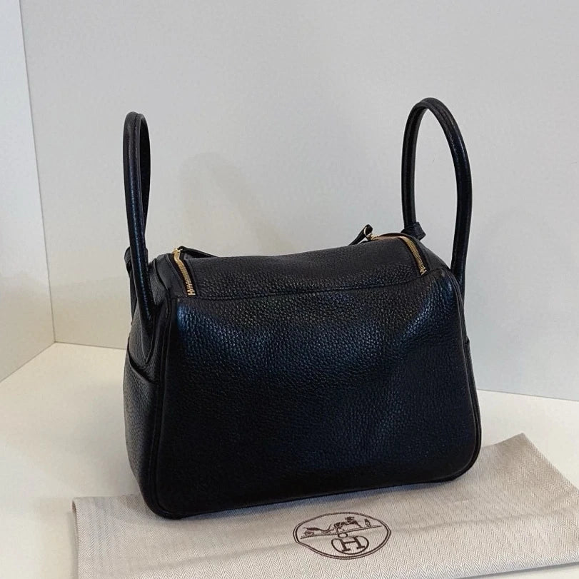 Hermes Lindy26 Top Handle Shoulder Bag Black Gold Used Women Classic