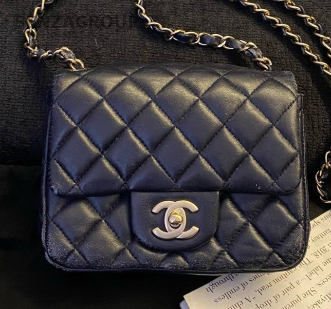 Chanel Classic Flap Chain Shoulder Bag Black Gold Used Women Diamond Fashion