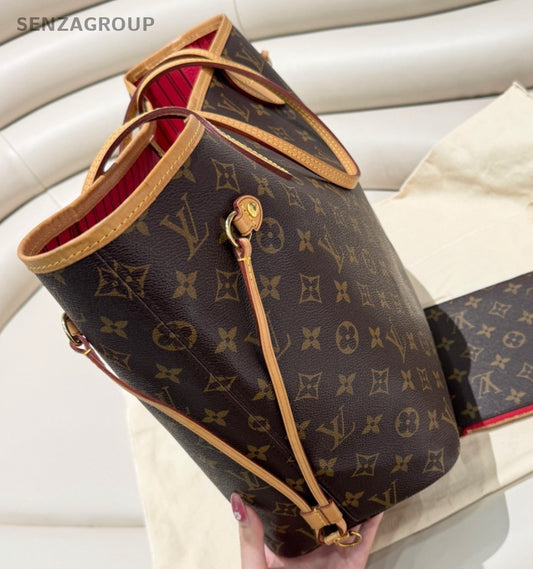 Louis Vuitton Neverfull Monogram MM Tote Shoulder Bag Brown Gold Women Classic