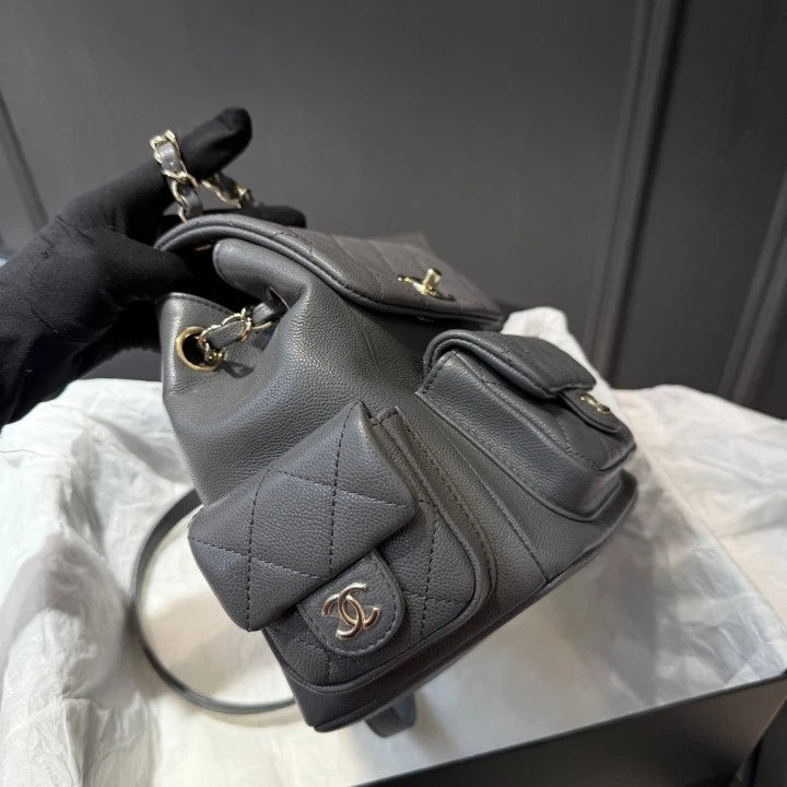 Chanel Duma GM Calfskin Backpack Chain Gray Gold Hardware Women D