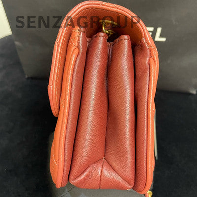 Chanel Accordion Bag Orange Red Gold Hardware Quilted Chain Shoulder Bag