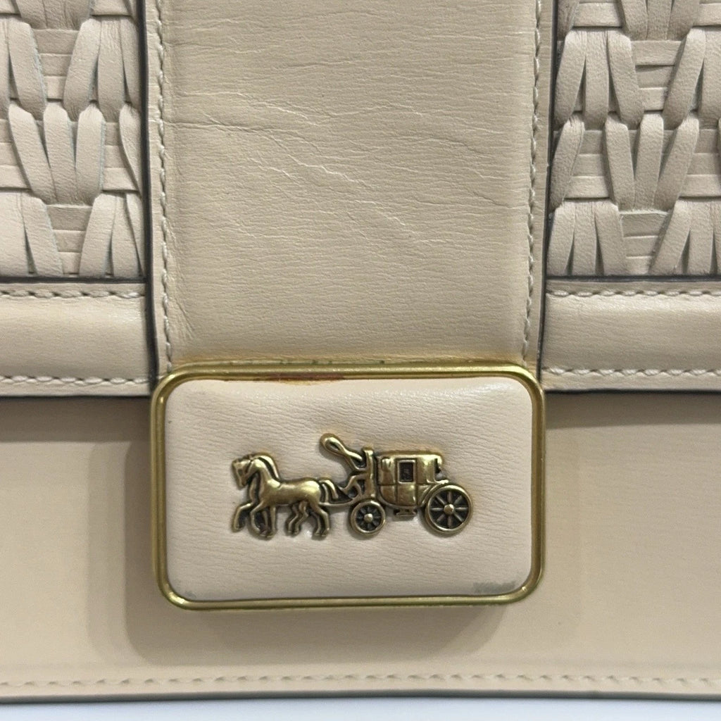 Coach Beige Leather Woven Horse Carriage Shoulder Crossbody Bag For Women