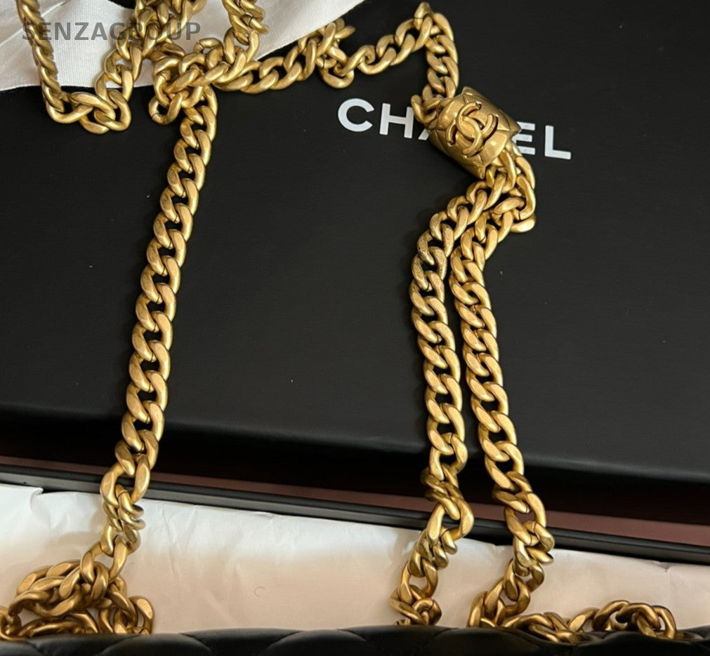Chanel Diamond WOC Chain Shoulder Bag Crossbody Black Gold Women Classic