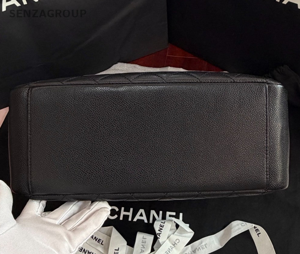 Chanel GST MM Calfskin Tote Chain Shoulder Bag Black Silver Women Classic