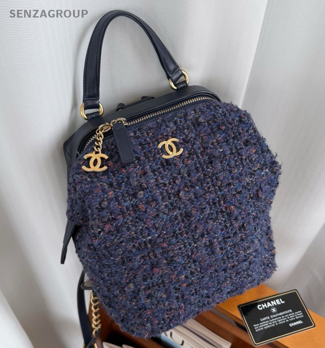Chanel Calfskin Backpack Blue Gold Used Women Classic Fashion