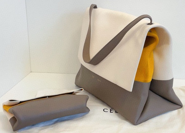 Celine All Soft Shoulder Bag White Yellow Used Women Classic Designer