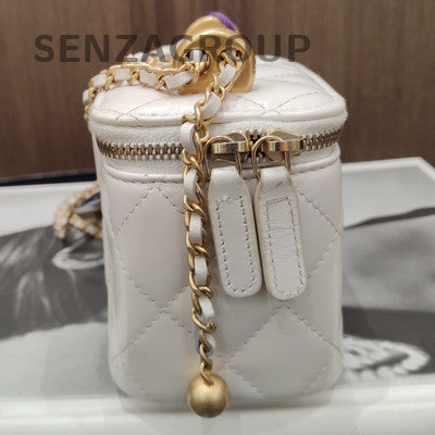 Chanel White Gold Quilted Lambskin Classic Flap Bag Chain Strap